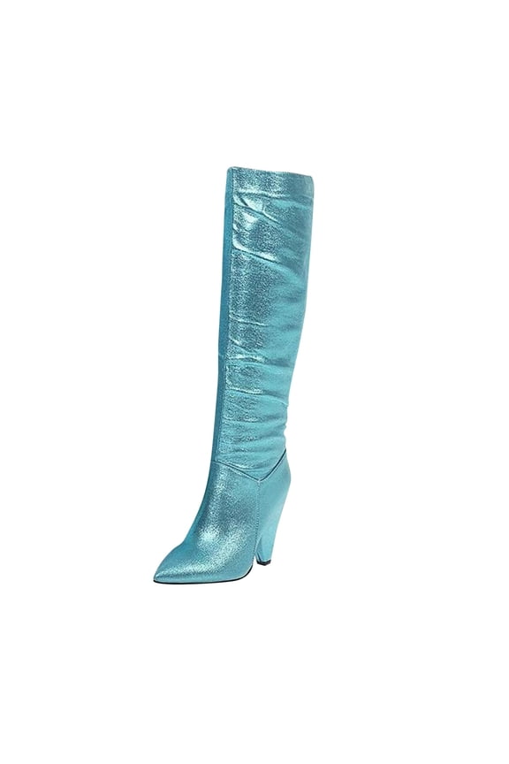 Fuzzy Boots for Women Winter Disco Dancing Flash Club Ultra High Heel Slimming High Tube With Velvet US:4.5(35)