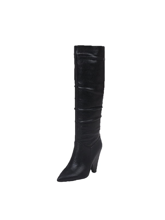 Fuzzy Boots for Women Winter Disco Dancing Flash Club Ultra High Heel Slimming High Tube With Velvet US:4.5(35)