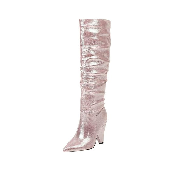 Fesfesfes Fuzzy Boots for Women Winter Disco Dancing Flash Club Ultra High Heel Slimming High Tube With Velvet US:8.5(41)