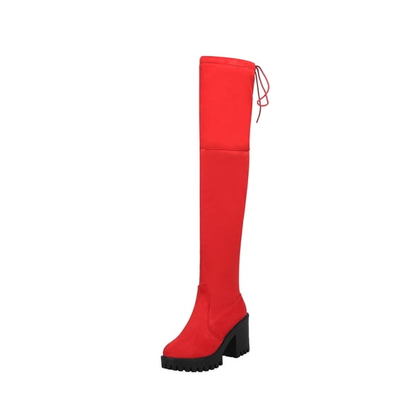 Fesfesfes Fuzzy Boots for Women Winter Suede Over The Knee Thick High Heel Round Toe US:9.5(43)