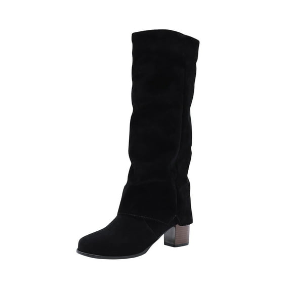 Fesfesfes Fuzzy Boots for Women Winter Thick High Heel Pointed Sleeve High Tube Suede In Solid Color US:6(37)
