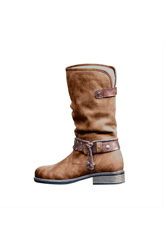 Fuzzy Boots for Women Winter Warm Boots Suede Rope Windproof Boots Low Heel Side Zipper Snow Boots US:7(39)