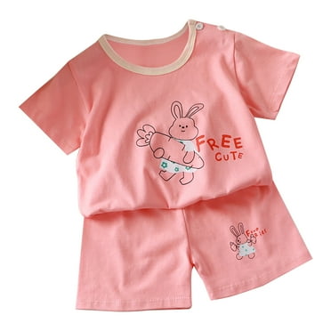 Fesfesfes Girl Outfits Childrens Summer Home Clothing Round Neck Short Sleeved Shorts Two Piece Set