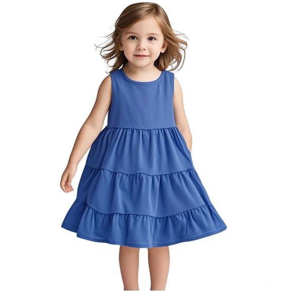 Fesfesfes Girl's Flower Mesh Suspenders Dress Sleeveless Cute Spring Summer Dress with Adjustable Straps, Lightweight Breathable Casual Dresses for Toddler Kids, Boho Sundress Style(Blue,4 Years)