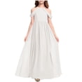 thumbnail image 1 of Fesfesfes Girl's Long Maxi Performance Dress Solid Color Breathable A-Line Dresses for Kids,Elegant Casual Holiday Dress,Princess Style Flared Dress(White,3-4 Years), 1 of 5