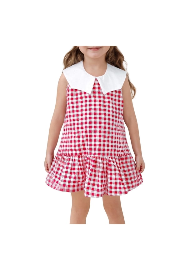 Girl's Plaid Sleeveless Dress Round Neck Summer Casual Children's Fashion Dress,Lightweight A-Line Above the Knee Outfit,Cute School or Playwear Dress(Red#1,1 Years)