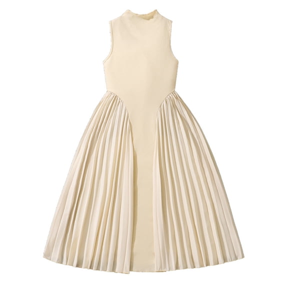 Fesfesfes Girl's Princess Ruffle Dress Spring Summer Short Sleeve Round Neck Dresses , Cute Casual Party Dress,Fashion Tea-Length Flared Outfit(Beige#1,10 Years)