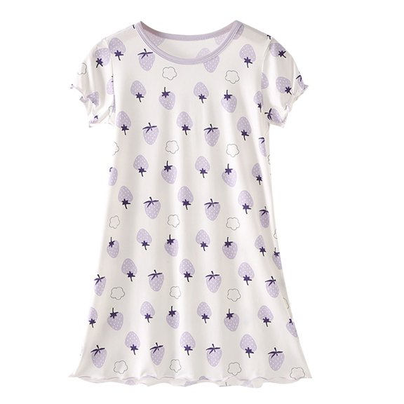 Fesfesfes Girl's Printed Sleeveless Princess Party Dress Fashionable Breathable Round Neck Outfit,Cute Casual Wear for Kids(Purple,6-7 Years)