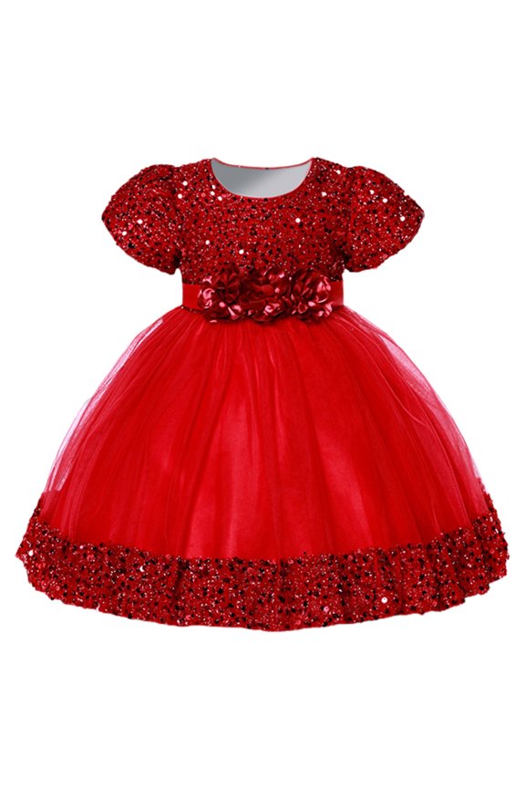 Girl's Sleeveless Mesh Puff Dress Round Neck Princess Style Party Dress,Children's Fashion Summer Clothes,Lightweight Breathable Cute Playwear Outfit(Red#1,2-3 Years)