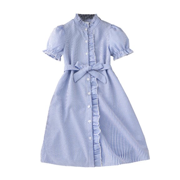 Fesfesfes Girl's Spring Summer Princess Dress Short Sleeve Round Neck Ruffle Dresses ,Fashion Cute Casual Playwear Dress,Boho Sundress for Kids(Blue,8 Years)