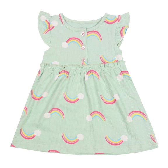 Fesfesfes Girl's Spring Summer Ruffle Dress Short Sleeve Round Neck Princess Style Dresses ,Cute Casual Knee-Length Playwear,Fashion Boho Sundress(Green#1,6 Months)