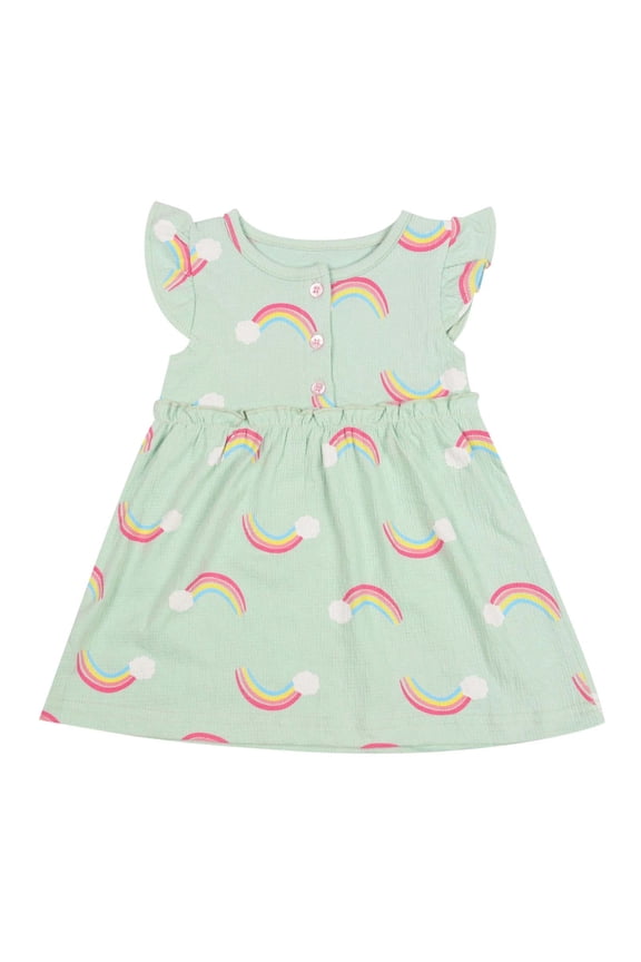 Girl's Spring Summer Ruffle Dress Short Sleeve Round Neck Princess Style Dresses ,Cute Casual Knee-Length Playwear,Fashion Boho Sundress(Green#1,6 Months)