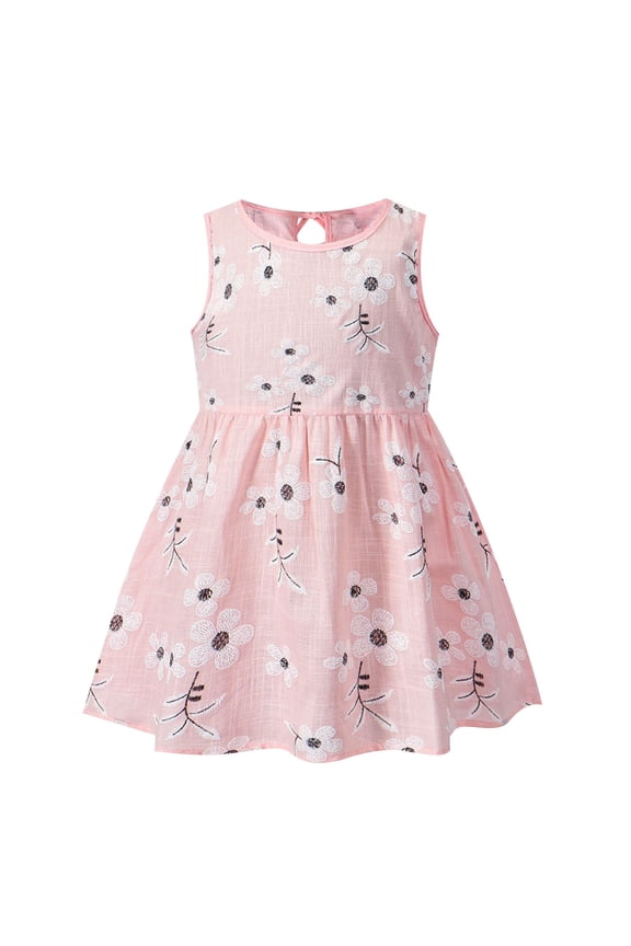 Girl's Sumemr Sleeveless Printed Dress Fashionable and Cute Princess Dress for Breathable and Comfortable Wear 6Months-11Years Summer Beach Sundress(Pink#5,2 Years)