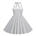 thumbnail image 1 of Fesfesfes Girl's Summer Polka Spliced Dress 3-8 Years Neck Hanging Waist Design for Stylish and Relaxed Outfits Kids Sleeveless Round-Neck Dress(White,5-6 Years), 1 of 5