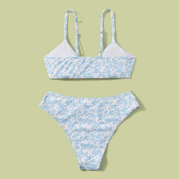 Fesfesfes Girl's Two Piece Bathing Suit Floral Print Swimsuit Children Summer Soft and Breathable Swimwear for All-Day Comfort 8-14 Years(Blue,12-13 Years)