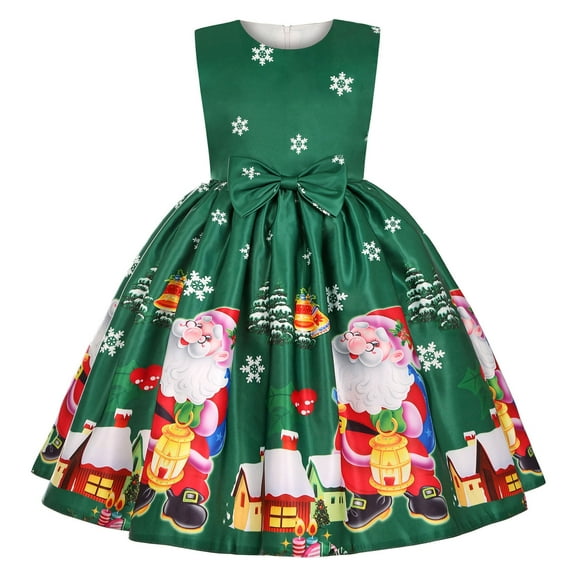 Fesfesfes Girls Baby Cosplay Sets Long Skirt Santa Claus Print Princess Bowknot Performance Dress Skirt Christmas Dress Spring Saving