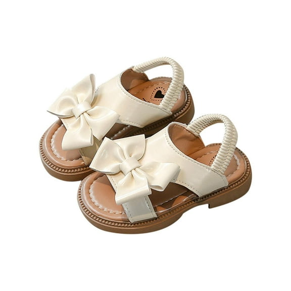 Fesfesfes Girls'Bow Sandals Princess Fashionable Elastic Integrated Soft Sole Casual Beach Shoes Summer Outdoor Non-Slip Flat Sandals for School Party Dance Shoes(White,18 Months)