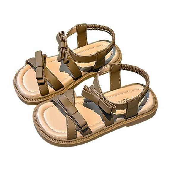 Fesfesfes Girls Bowknot Princess Sandals Party Dance Shoes with Cute Open Toe Lightweight Soft Sole for Casual Beach and Holiday Wear(Brown,2 Years)