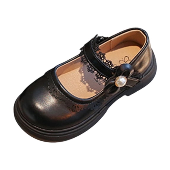 Fesfesfes Girls' British Style Fall Winter Loafers,Solid Color Buckle Princess Leather Shoes,Soft Faux Leather Upper,Thick Cushioned Non-Slip Sole for Big Kids
