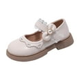 thumbnail image 1 of Fesfesfes Girls' British Style Fall Winter Loafers,Solid Color Buckle Princess Leather Shoes,Soft Faux Leather Upper,Thick Cushioned Non-Slip Sole for Big Kids, 1 of 9