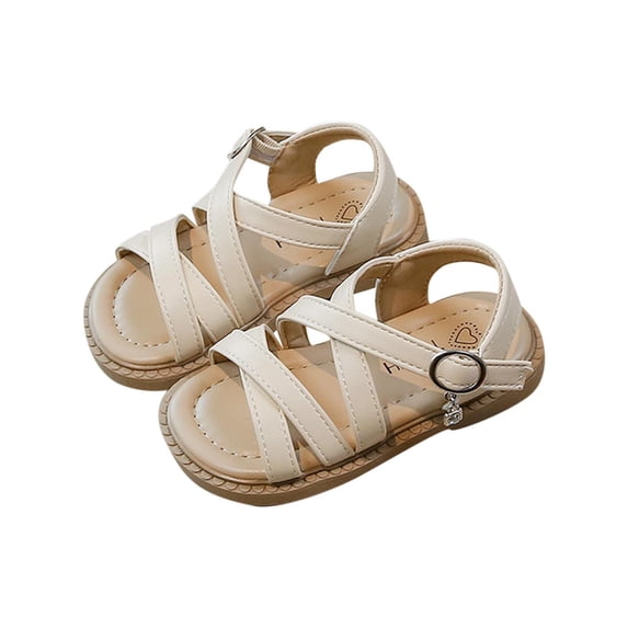 Fesfesfes Girls' Button Strap Sandals Princess Fashionable Soft Soled Open Toe Casual Beach Shoes Summer Comfortable Walking Shoes for School Party Outdoor Flat Sandals(White,12 Months)