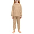 thumbnail image 1 of Fesfesfes Girls Casual Fashion Long Sleeve Top and Pants 2 Piece Set Loose Comfortable Outfit for Daily Wear Party Spring Winter Kids Clothing Playwear Soft Fabric(Khaki,7-8 Years), 1 of 8