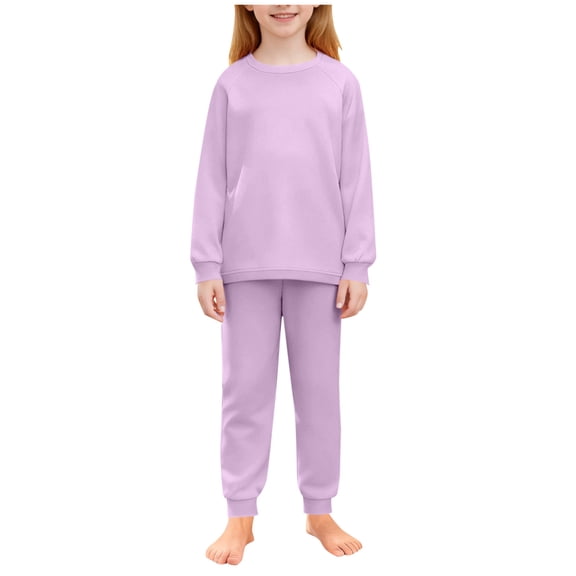 Fesfesfes Girls Casual Fashion Long Sleeve Top and Pants 2 Piece Set Loose Comfortable Outfit for Daily Wear Party Spring Winter Kids Clothing Playwear Soft Fabric(Purple,15-16 Years)