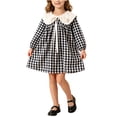 thumbnail image 1 of Fesfesfes Girls Checkered A-Line Dress Long Sleeve Ruffle Collar Bow Tie Bubble Sleeve Button Down Casual Outfit for Spring Fall Outings Ages 1-8 Years, 1 of 7