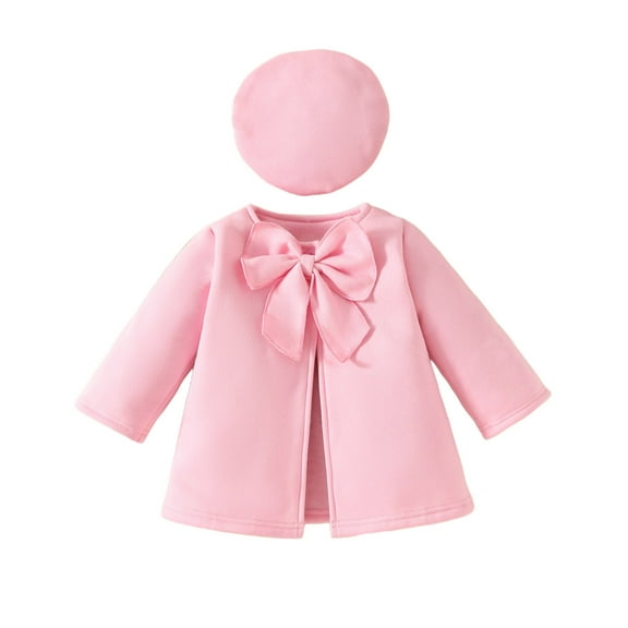 Fesfesfes Girls Clothes Set Long Sleeve Jacket with Hat and Tops Winter Outfit Solid Color Bow Detail Thickened Warm for Cold Weather Casual Daily Wear Holiday Birthday Party(Pink,6-9 Months)