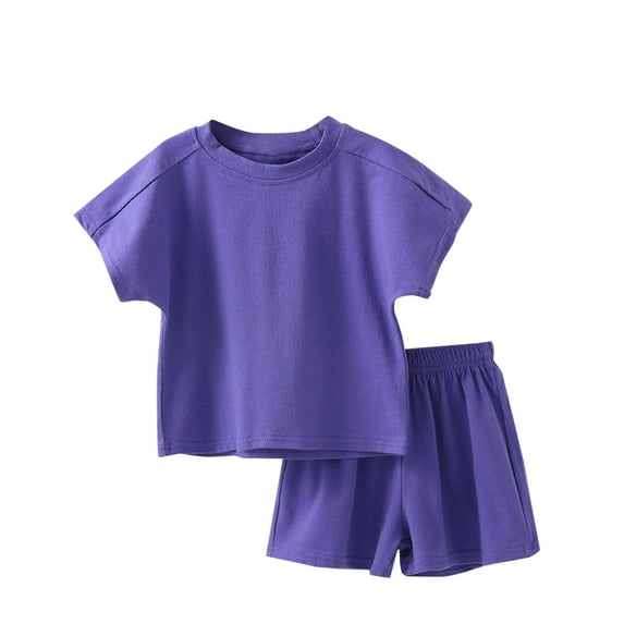 Fesfesfes Girls Clothing Children Solid Color Loose Leisure Boy Girl Shorts Short Sleeve Round Neck Blouses T shirt Sets
