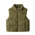 thumbnail image 1 of Fesfesfes Girls Corduroy Padded Vest Stand Collar Full Zip Warm Quilted Winter Outerwear with Side Pockets for School Daily Wear, 1 of 9