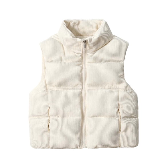 Fesfesfes Girls Corduroy Padded Vest Stand Collar Full Zip Warm Quilted Winter Outerwear with Side Pockets for School Daily Wear
