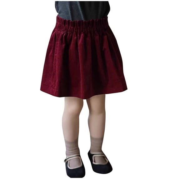 Fesfesfes Girls Corduroy Skirt High Waist A-Line Mini Skirt with Elastic Waist, Vintage Warm Fall Winter Puffball Skirt for School Daily Wear, Kids Casual Bottoms 3-15 Years