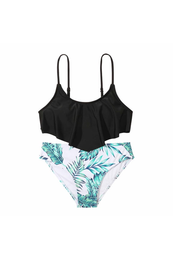 Girls Cow Floral Print Bikini Set, 3-Piece, (Girl's), Size 8 Years