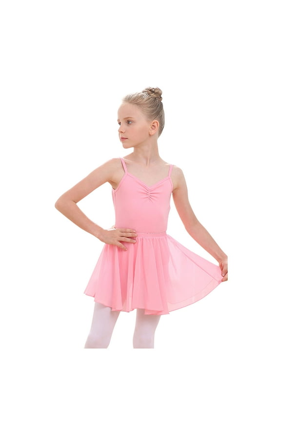 Girls Dance Clothes Summer Sleeveless Training Dress Open Gear One-piece Performance Dress Rubber Band Skirt Set 3-4 Years