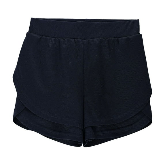 Fesfesfes Girls Double-Layer Loose Sports Shorts,Solid Color Outdoor Casual Shorts for Ages 5-14 Years,Quicking Dry Fabric(Black,11-12 Years)