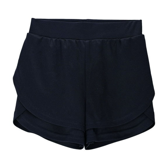 Fesfesfes Girls Double-Layer Loose Sports Shorts,Solid Color Outdoor Casual Shorts for Ages 5-14 Years,Quicking Dry Fabric(Black,7-8 Years)