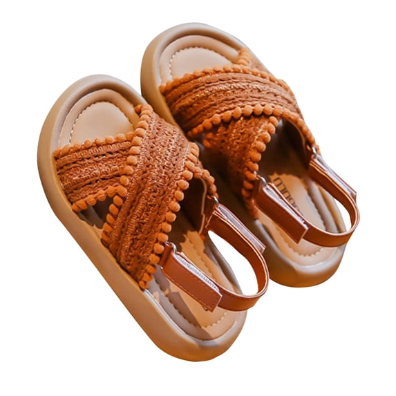 Fesfesfes Girls Ethnic Retro Sandals Casual Soft Sole Beach Shoes for Students,Bohemian Style Summer Walking Shoes,Non-Slip Outdoor Flat Sandals(Brown,2.5-3 Years)