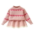 thumbnail image 1 of Fesfesfes Girls Fall 2 Piece Set Long Sleeve Knit Pullover and Skirt Outfit Cute Heart Print Casual Outfit for Kids Toddler Youth Daily Wear Holiday Photo Outfits for School(Pink,3 Years ), 1 of 9
