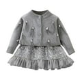 thumbnail image 1 of Fesfesfes Girls Fall Outfit 2 Piece Set Long Sleeve Knitted Cardigan and Sequin Mesh Skirt Casual Party Wear Holiday Photo Outfits for Children(Gray,3 Years), 1 of 9