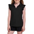 thumbnail image 1 of Fesfesfes Girls Fashion V Neck Ruffled Collar Short Sleeve Tee Lightweight Summer Top for Kids 5 -14 Years Fashion Casual Everyday Blouse, 1 of 9