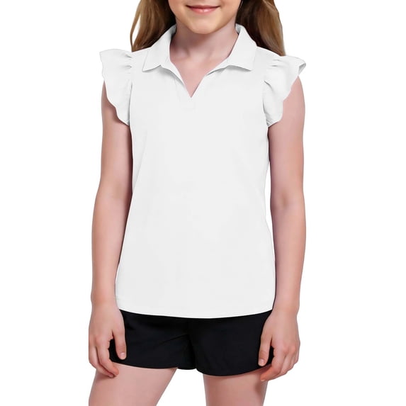 Fesfesfes Girls Fashion V Neck Ruffled Collar Short Sleeve Tee Lightweight Summer Top for Kids 5 -14 Years Fashion Casual Everyday Blouse