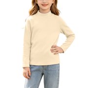 Fesfesfes Girls Half Turtleneck Long Sleeve Shirt Soft Cotton Stretch Basic Pullover Top for School Daily Wear 12 Months-13 Years