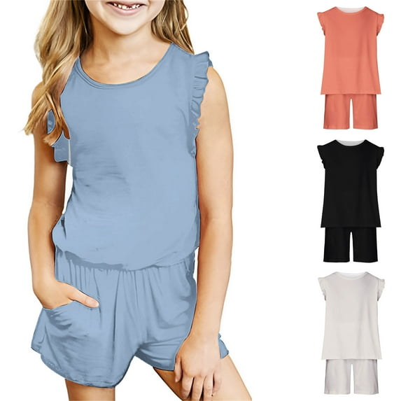 Fesfesfes Boys 3T Outfits Toddler Baby Girl Comfortable Color Sleeveless Cotton T shirt Shorts Set