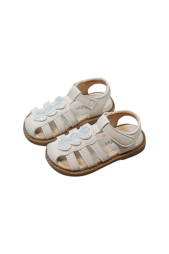 Girls' Heart Shining Hollow Toe Sandals Soft Soled Princess Casual Beach Shoes Summer Cute Lightweight Dress Shoes for Party School Holiday Non-Slip Flats(White,3.5 Years)