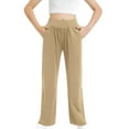 thumbnail image 1 of Fesfesfes Girls' High-Waisted Wide-Leg Dance Pants Trendy Elastic Smocked Waistband Comfy Loose Trousers Gymnastics Casual Wearing Clothes(Khaki,9 Years), 1 of 8
