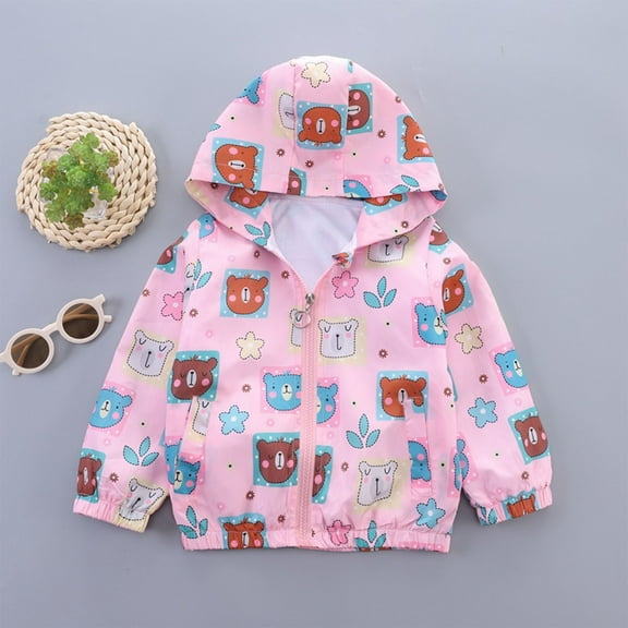 Fesfesfes Girls Jacket Hooded Lightweight Flower Printed Hoodie Jacket Windproof Zipper Jacket Loose Children Jacket