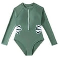 thumbnail image 1 of Fesfesfes Girls Lace Cutout Floral 1 Piece Swimsuit Stylish UV Protection Beachwear for Kids Tweens Quick Dry Modest Swimwear Comfortable Rash Guard Pool Play Outfit(Army Green,6 Years), 1 of 5