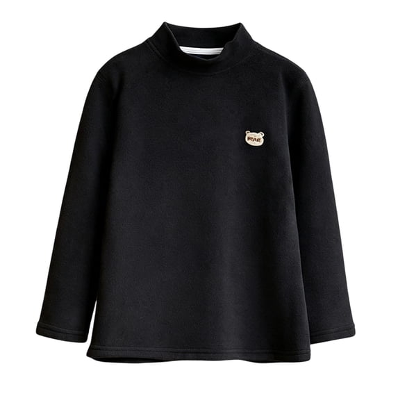 Fesfesfes Girls Lined Top with Bear Embroidery Mock Neck Long Sleeve Thermal Shirt, Soft Base Layer for Kids School Casual Wear Ages 3-15 Years