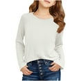 thumbnail image 1 of Fesfesfes Girls Long Sleeve Crewneck Sweatshirt Pullover Tops with Pocket Soft Comfortable Loose Casual Everyday Wear for School Play Vacation Sports(White#3,10-11 Years), 1 of 6